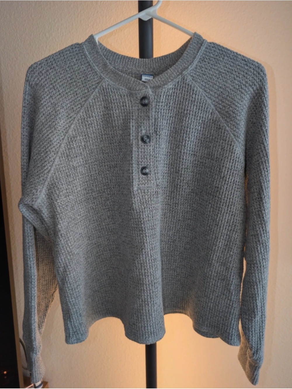 Old Navy Gray Waffle-Knit Henley Sweater